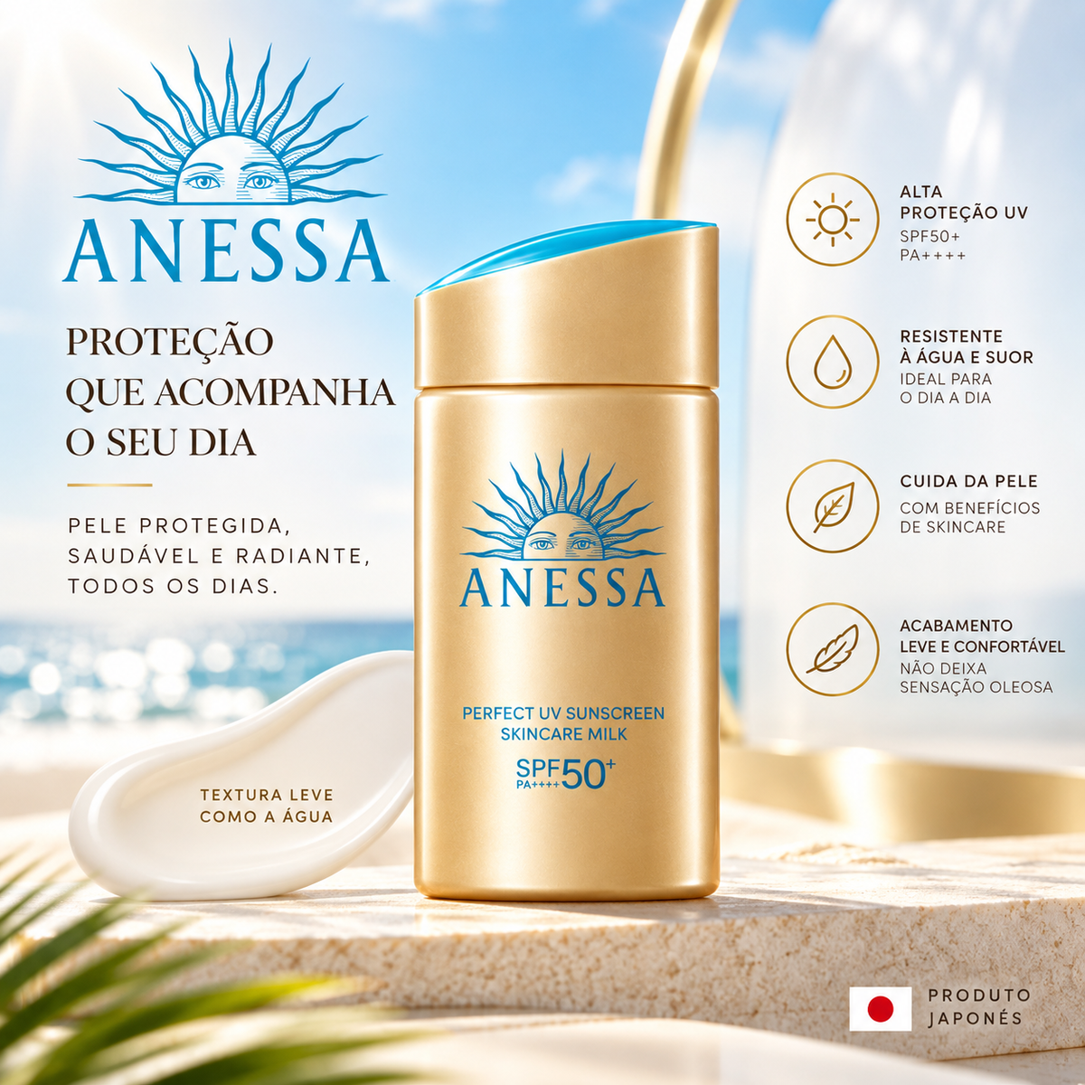 Protetor Solar Japonês Shiseido Anessa Perfect UV Skincare Milk FPS 50+ PA++++ – 60ml